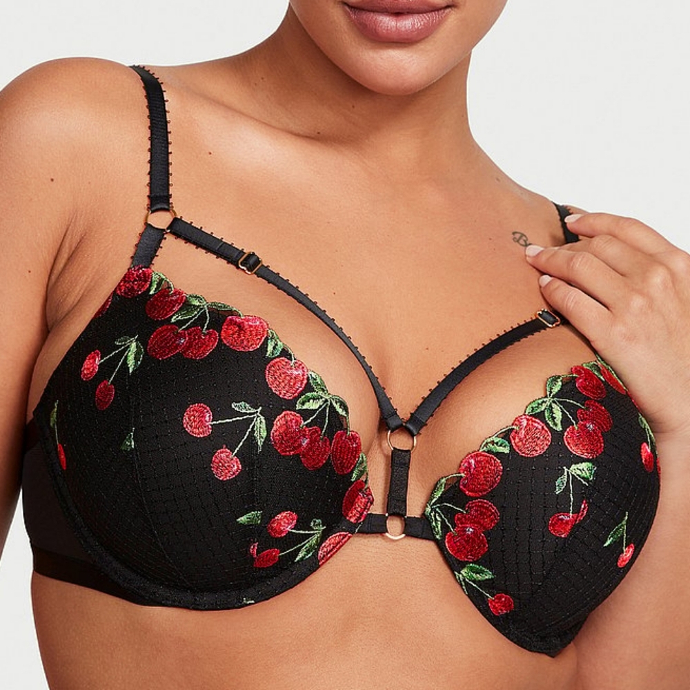 NEW Victoria's Secret Very Sexy Cherry Embroidery Push-Up Bra 34DDD 34F